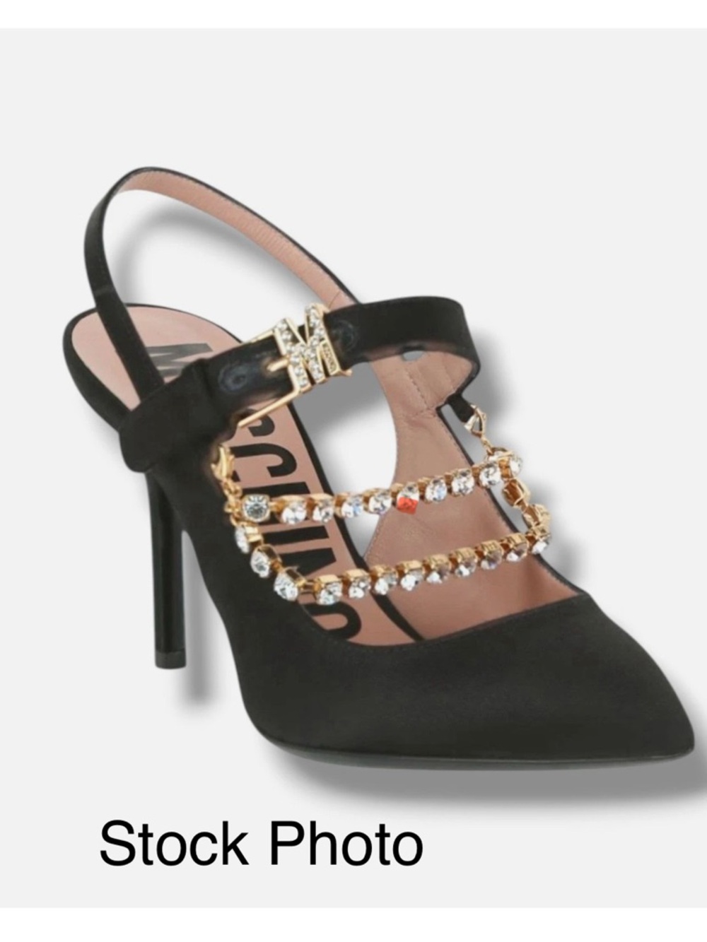 Moschino Crystal Chain Slingback Pumps Black Silk Satin Heels EU 35 NWO Box - Picture 12 of 13